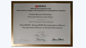 Gokul Srinivasagan and Simon Ostermann win Runner Up Best Paper Award for the NAACL Student Research Workshop
